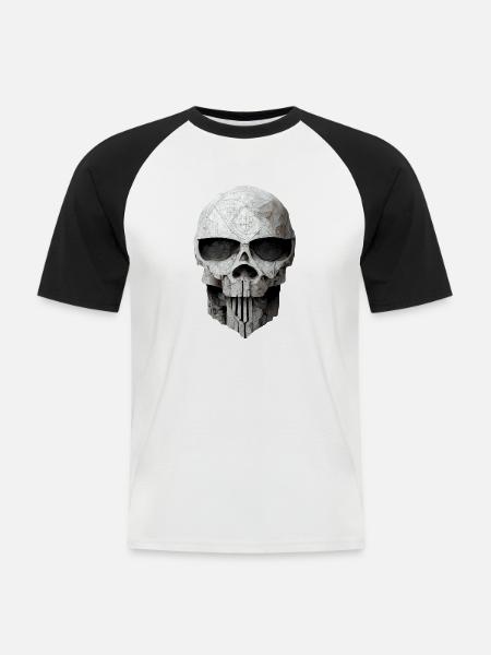 Totenkopf Metall - Männer Baseball-T-Shirt - Weiß/Schwarz