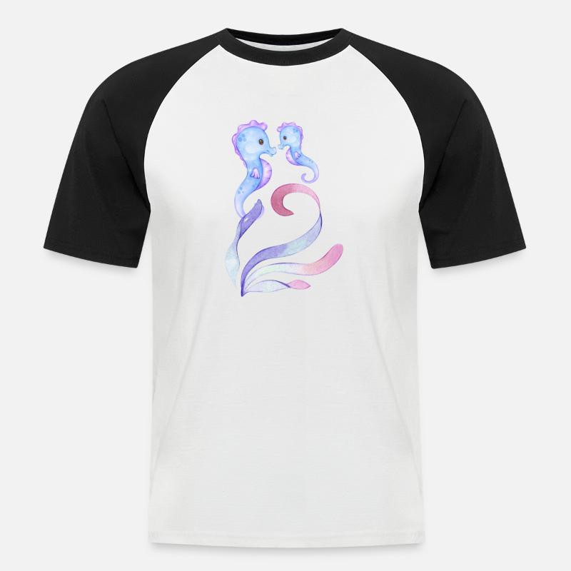 blaue Seepferdchen - Mutter + Kind - Männer Baseball-T-Shirt - Weiß/Schwarz