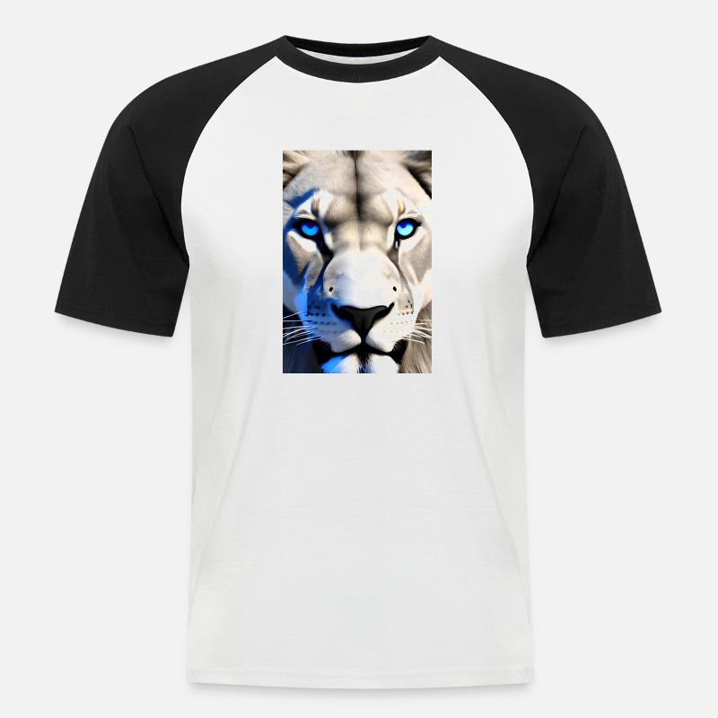 Leone bianco e nero con gli occhi azzurri - Maglia da baseball a manica corta da uomo - bianco/nero