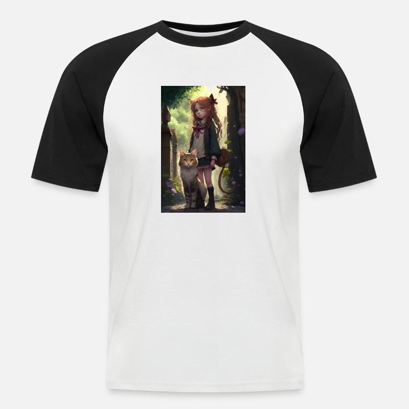 Anime Katze Mädchen Frau Geschenk - Männer Baseball-T-Shirt - Weiß/Schwarz