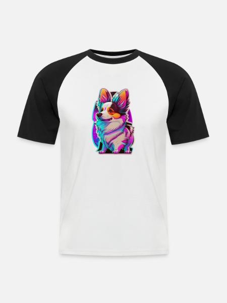 Kleiner Hund und Neonlicht - Männer Baseball-T-Shirt - Weiß/Schwarz