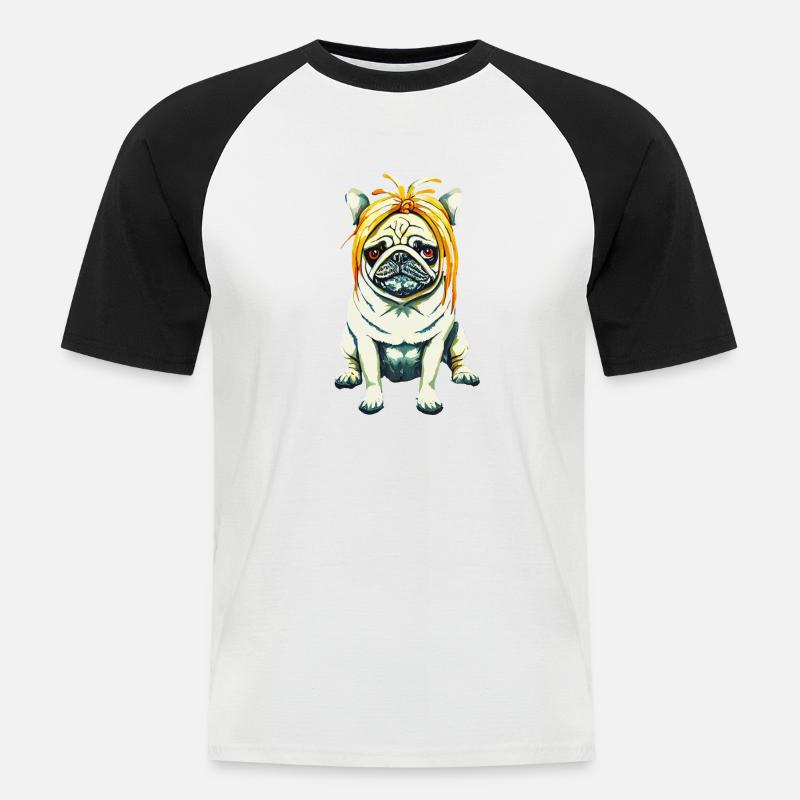 Mops mit Perücke #PugLife - Männer Baseball-T-Shirt - Weiß/Schwarz