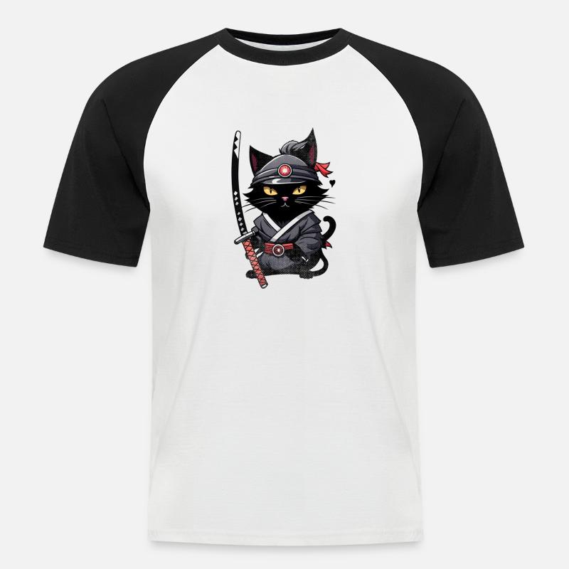 Ninja Cat - Samurai Kitten - Men's Baseball T-Shirt - white/black