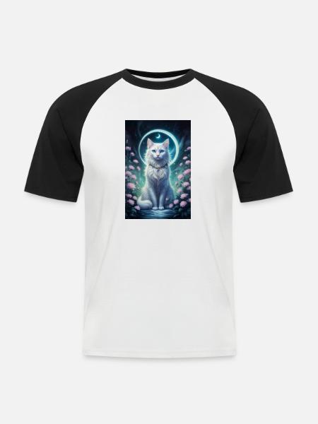 Mondkatzen Mystik - Männer Baseball-T-Shirt - Weiß/Schwarz