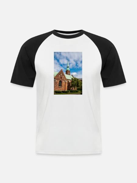 Klosterkirken, Aarhus, Dänemark - Männer Baseball-T-Shirt - Weiß/Schwarz