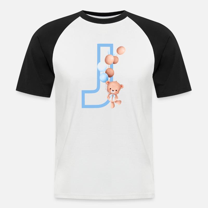 Blauer Bär J Buchstabe - Männer Baseball-T-Shirt - Weiß/Schwarz