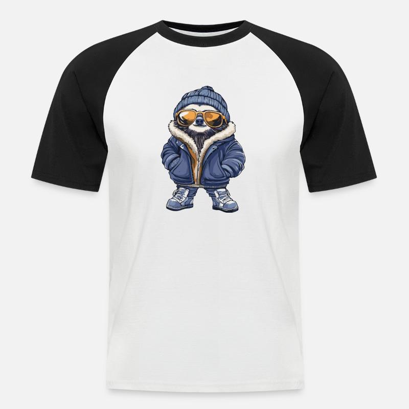 Sloth Cool Comic - Men's Baseball T-Shirt - white/black