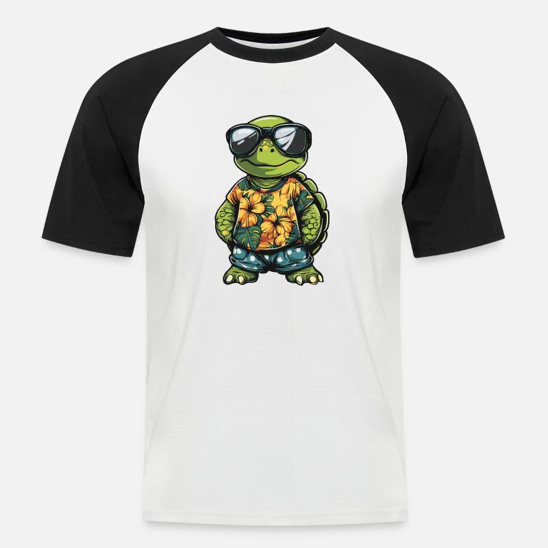 Turtle Comic Funny Summer - Men's Baseball T-Shirt - white/black