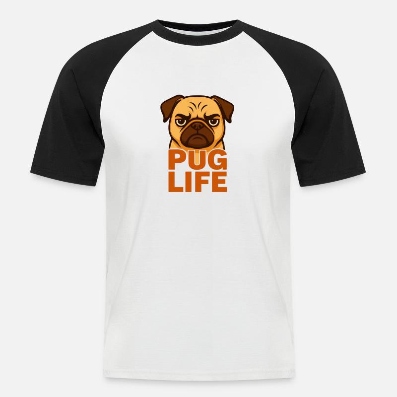 TinyPaws Fun Logo Pug Life - Männer Baseball-T-Shirt - Weiß/Schwarz