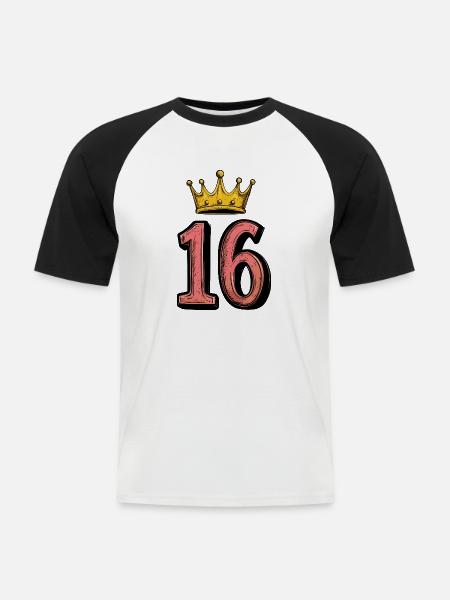 16 Zahl Krone - Männer Baseball-T-Shirt - Weiß/Schwarz