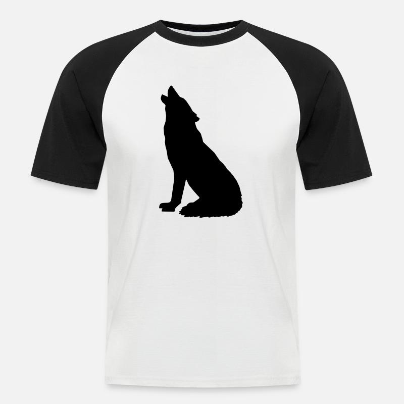 Heulender Wolf sitzend - Männer Baseball-T-Shirt - Weiß/Schwarz