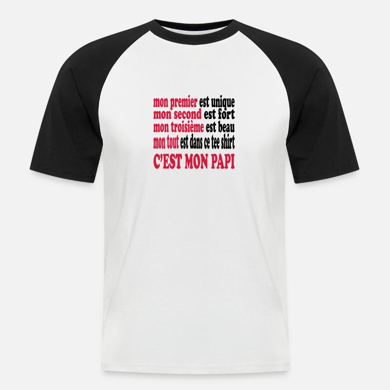 Mon papi est beau - Männer Baseball-T-Shirt - Weiß/Schwarz