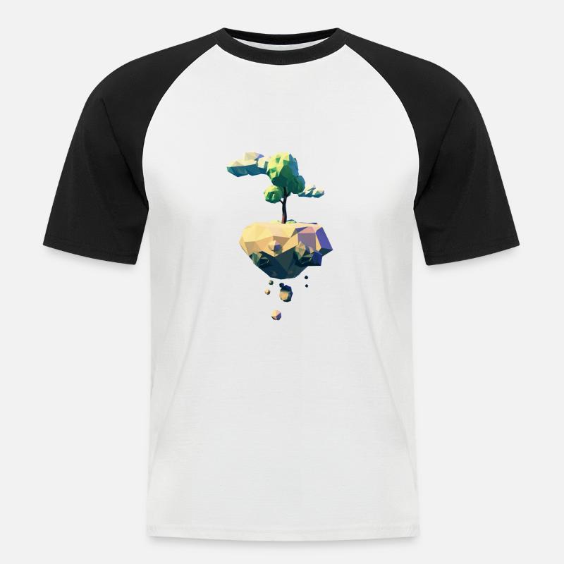 Flying Tree | Low Poly - Männer Baseball-T-Shirt - Weiß/Schwarz