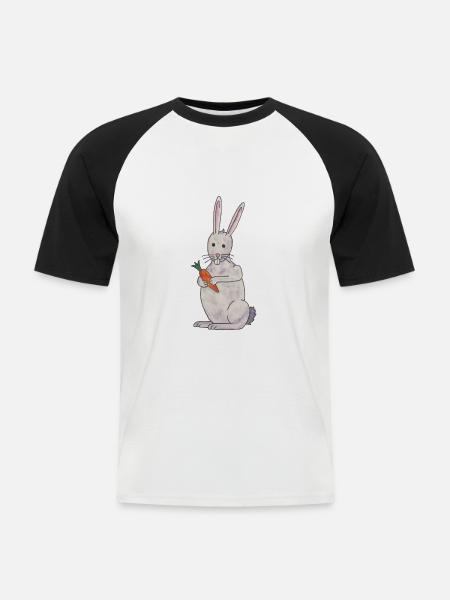 cute rabbit rabbit with carrot - Men's Baseball T-Shirt - white/black