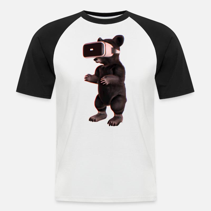 Bär mit Virtual Reality Headset - Männer Baseball-T-Shirt - Weiß/Schwarz