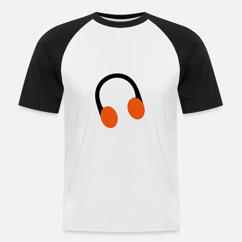 Retro-Over-Ear-Kopfhörer-Kopfhörer - Männer Baseball-T-Shirt - Weiß/Schwarz