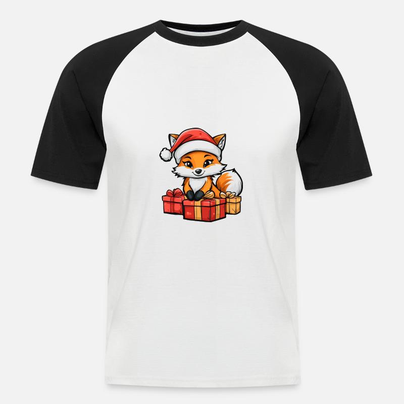 Fuchs Weihnachten Comic Geschenke - Männer Baseball-T-Shirt - Weiß/Schwarz