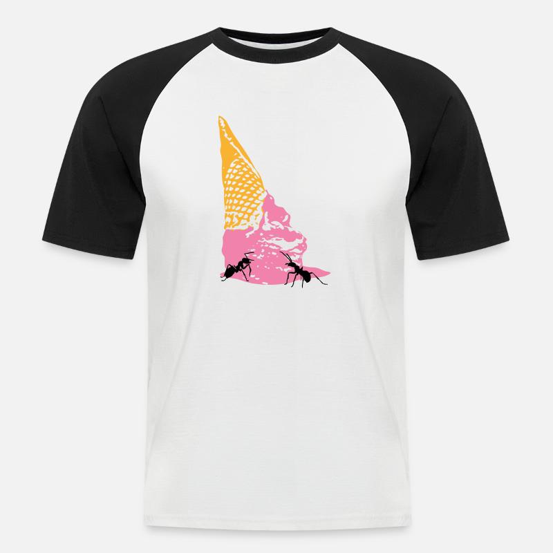 Eiscreme mit Ameisen - Männer Baseball-T-Shirt - Weiß/Schwarz