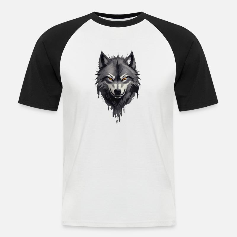 Wolfsangst Dunkler Spooky Wolfskopf - Männer Baseball-T-Shirt - Weiß/Schwarz