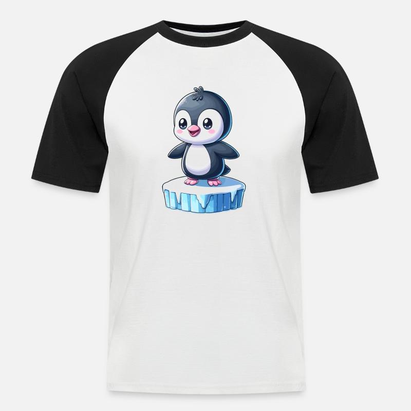 Pinguin - Männer Baseball-T-Shirt - Weiß/Schwarz