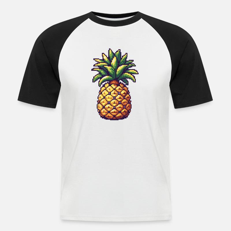 Ananas Pixel Symbol - Männer Baseball-T-Shirt - Weiß/Schwarz