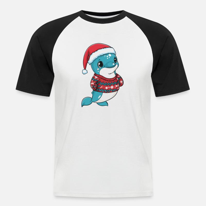 Delfin Weihnachten Comic - Männer Baseball-T-Shirt - Weiß/Schwarz