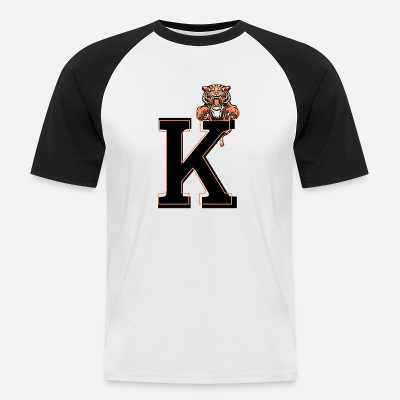 Buchstabe k Tiger - Geschenkidee - Männer Baseball-T-Shirt - Weiß/Schwarz
