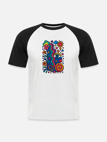 Exzentrisches Buntes Design - Männer Baseball-T-Shirt - Weiß/Schwarz