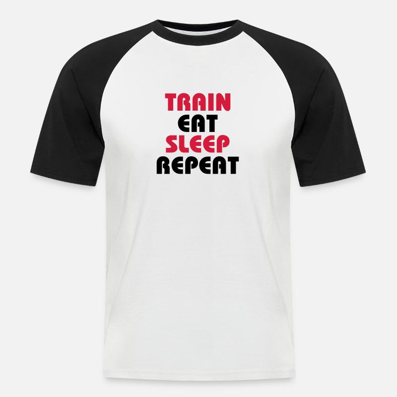 Train Eat Sleep Repeat - Männer Baseball-T-Shirt - Weiß/Schwarz