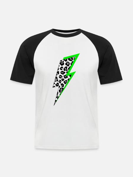 Lightning Leopard Pattern with Neon Shadow - Men's Baseball T-Shirt - white/black