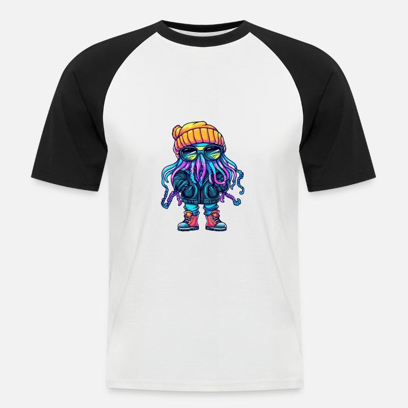Qualle Winter Comic - Männer Baseball-T-Shirt - Weiß/Schwarz