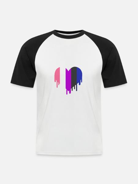 Tropfendes Genderfluid Pride Herz - Männer Baseball-T-Shirt - Weiß/Schwarz