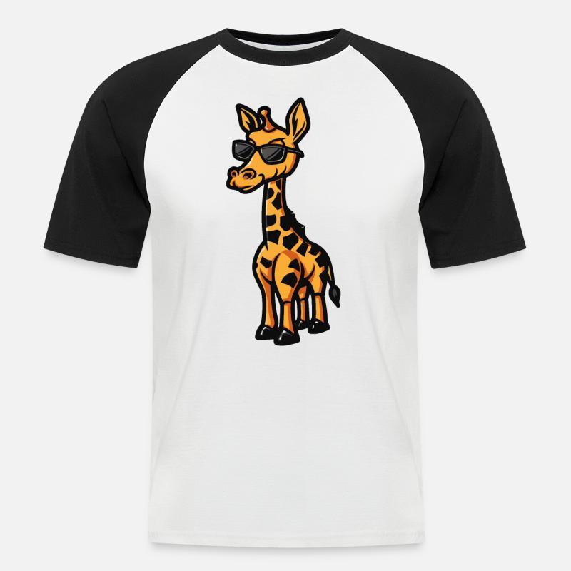 Giraffe Cool Comic - Männer Baseball-T-Shirt - Weiß/Schwarz