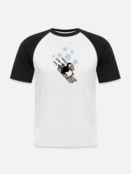 pinguin_ski_022011_h_3c - Männer Baseball-T-Shirt - Weiß/Schwarz