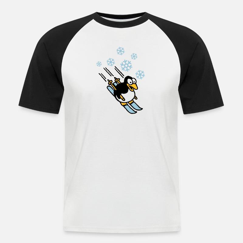 pinguin_ski_022011_h_3c - Männer Baseball-T-Shirt - Weiß/Schwarz