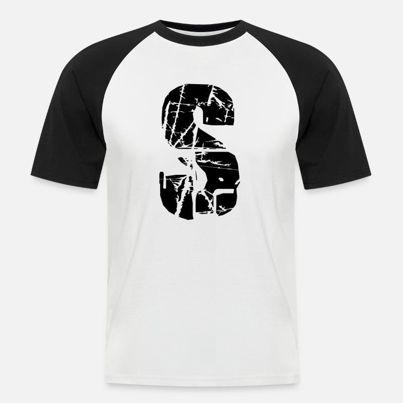 S Buchstabe - Männer Baseball-T-Shirt - Weiß/Schwarz
