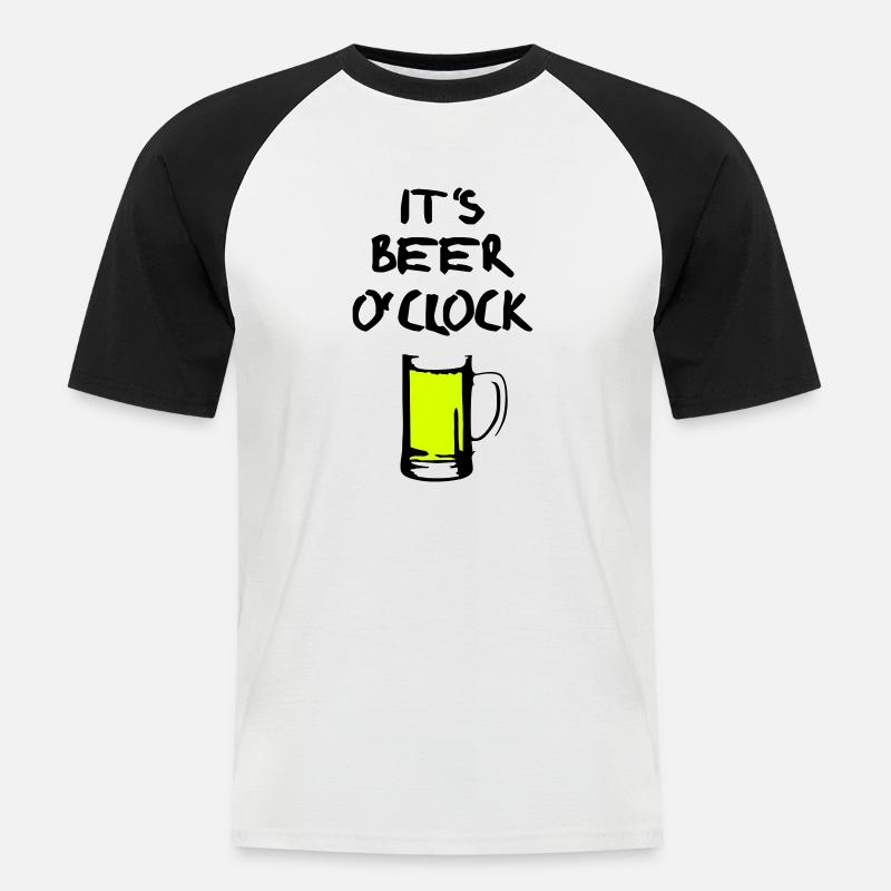 Bier, Bierzeit - beer o'clock - Männer Baseball-T-Shirt - Weiß/Schwarz