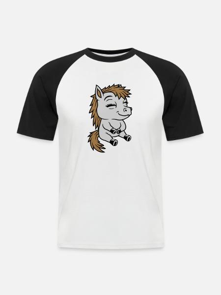 Small seated comic pony - Men's Baseball T-Shirt - white/black