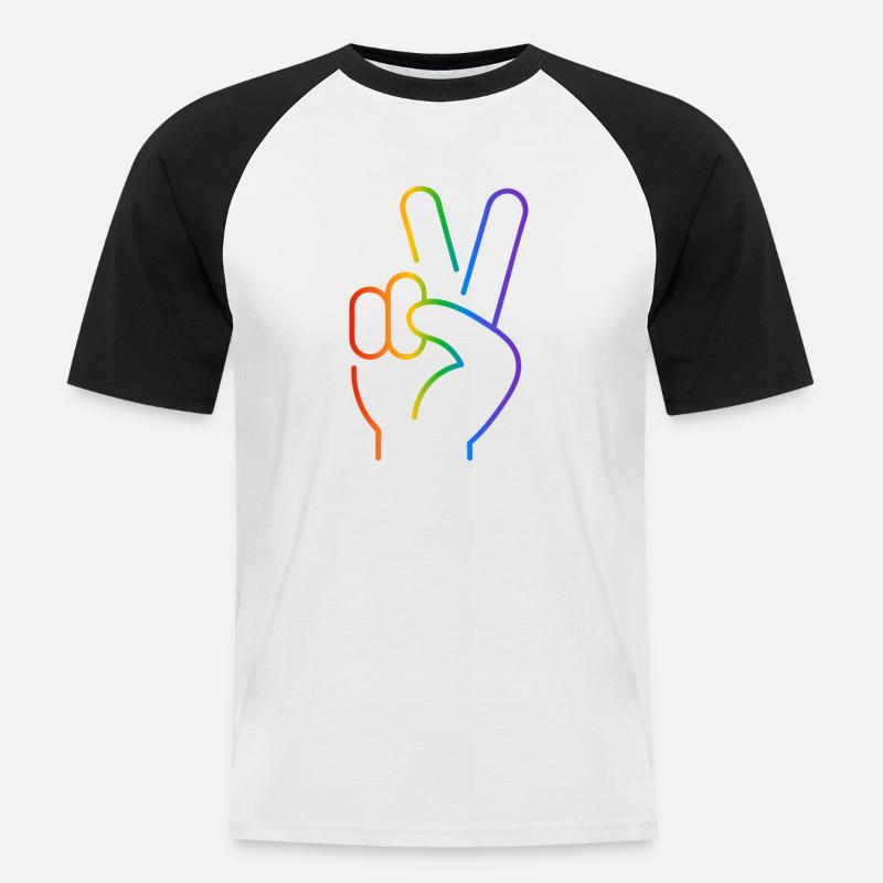 Peace-Zeichen 2 Finger Regenbogen - Männer Baseball-T-Shirt - Weiß/Schwarz