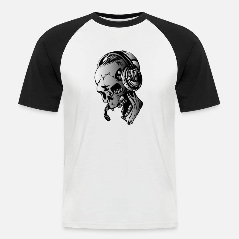 Skull dj - Männer Baseball-T-Shirt - Weiß/Schwarz