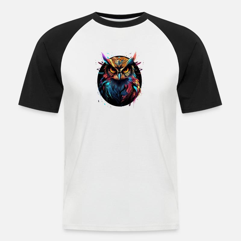 Eule SPLATTER Vogel Bunt - Männer Baseball-T-Shirt - Weiß/Schwarz