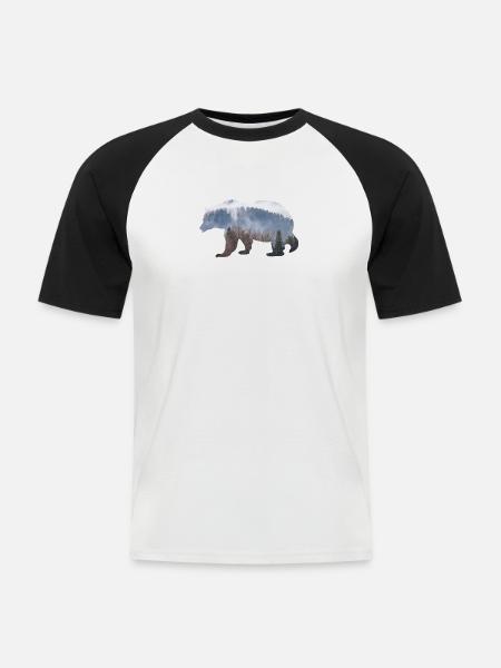 Bär mit Wald - Männer Baseball-T-Shirt - Weiß/Schwarz