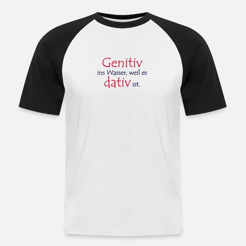 Genitiv vs. dativ - Männer Baseball-T-Shirt - Weiß/Schwarz
