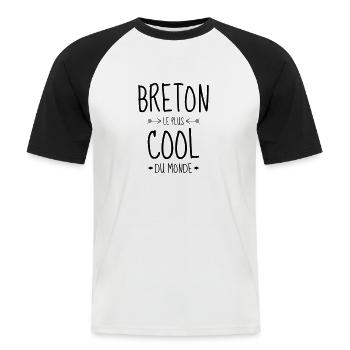 Bretagne / Breton / Bretonne / BZH / Breizh - Männer Baseball-T-Shirt - Weiß/Schwarz - Vorne - Nik (191cm)