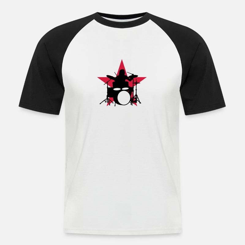 drummer_e_2c - Männer Baseball-T-Shirt - Weiß/Schwarz