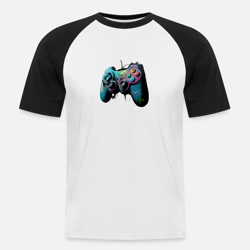 Game On Controller - Männer Baseball-T-Shirt - Weiß/Schwarz
