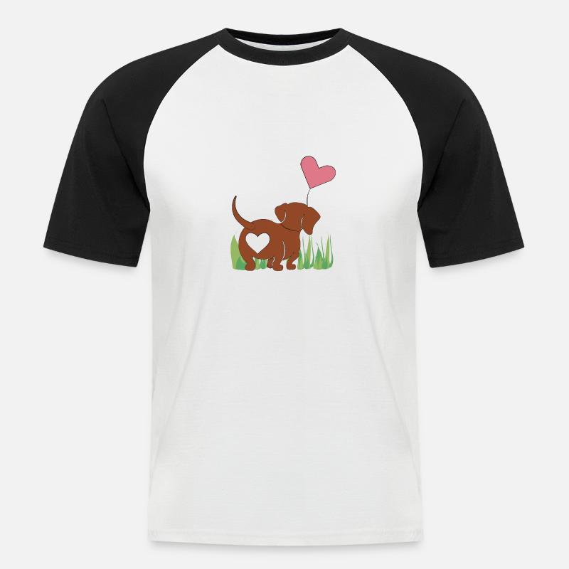 Dackel mit Herz - Geschenk - Geschenkidee - Männer Baseball-T-Shirt - Weiß/Schwarz