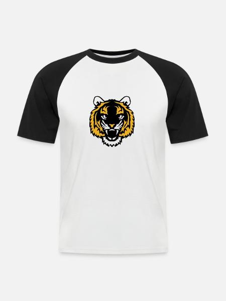 tiger wild animal 28012 - Men's Baseball T-Shirt - white/black