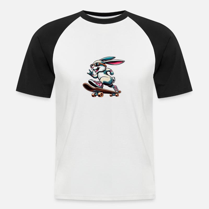 Cool Skateboarder Easter Bunny Design - Men's Baseball T-Shirt - white/black