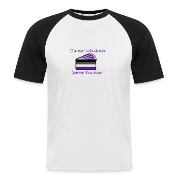 Da ess' ich doch lieber Kuchen! - Männer Baseball-T-Shirt - Weiß/Schwarz - Vorne - Nik (191cm)